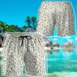 3D Scrabble Game Custom Beach Shorts Swim Trunks